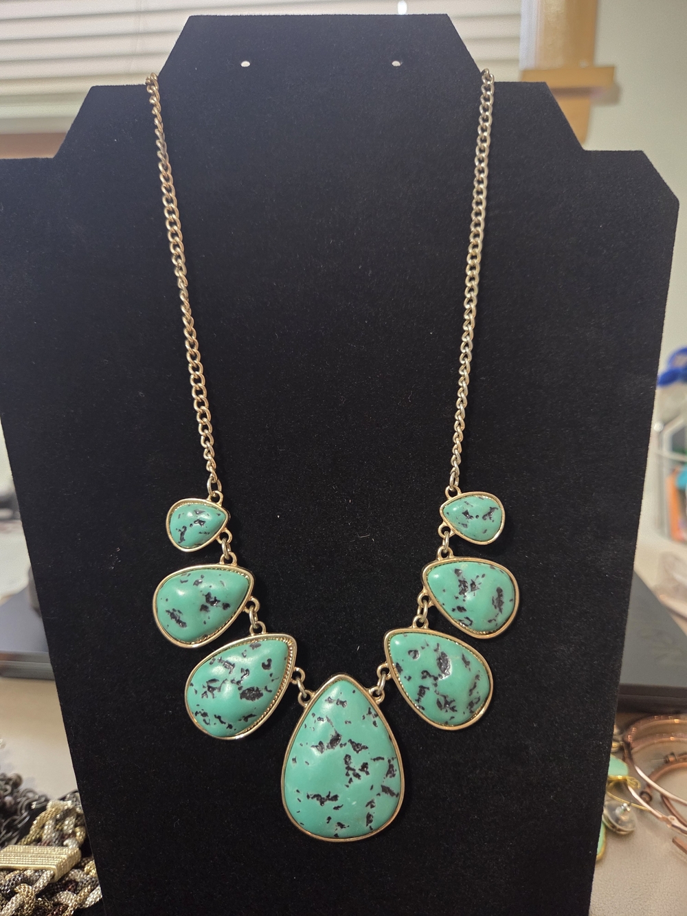 Gold-Tone Turquoise-colored Statement Necklace - Women Jewelry